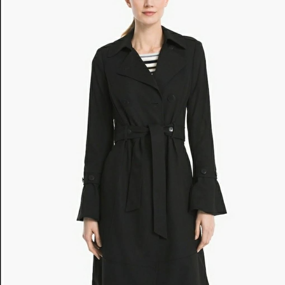 White House Black Market Flirty Trench Coat XXS Black